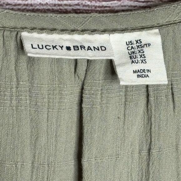 Lucky Brand Sage Green Cotton Gauze Tiered Midi Button Down Boho Dress Size XS - Picture 12 of 14